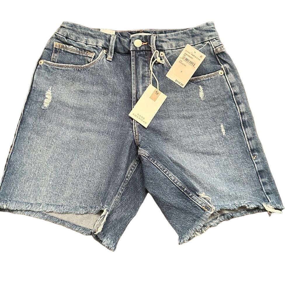 NWT Good American Frayed Distressed High Rise Jean Shorts Size 6 / 28 115.00